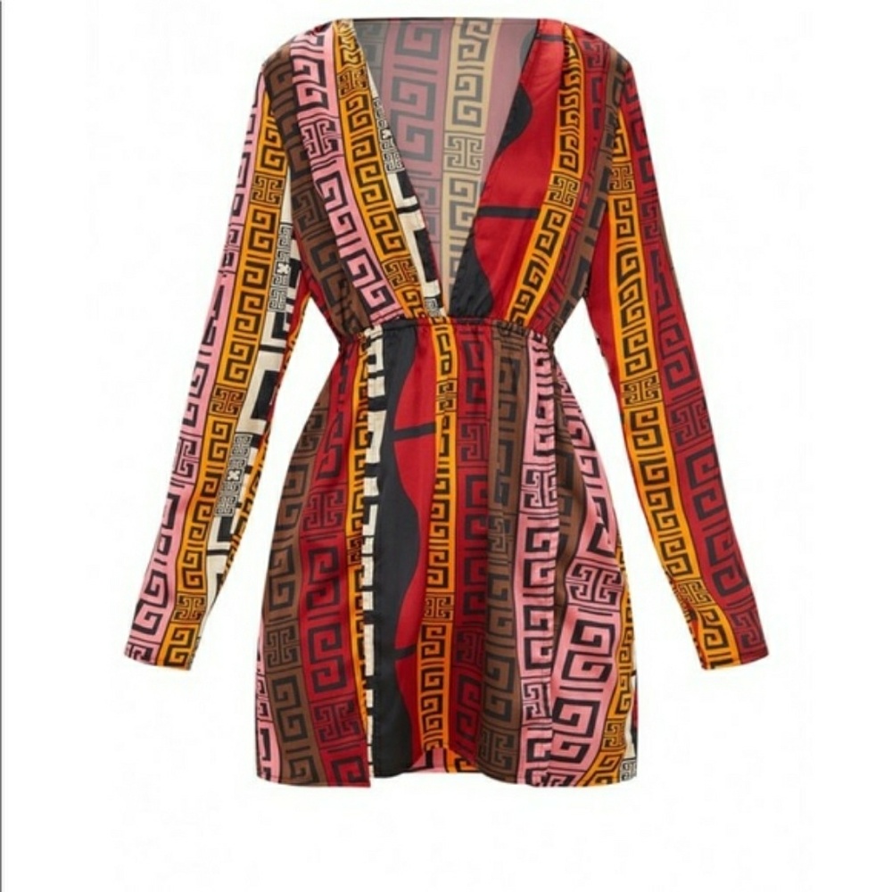 Pretty Little Thing Brown Aztec Print Dress